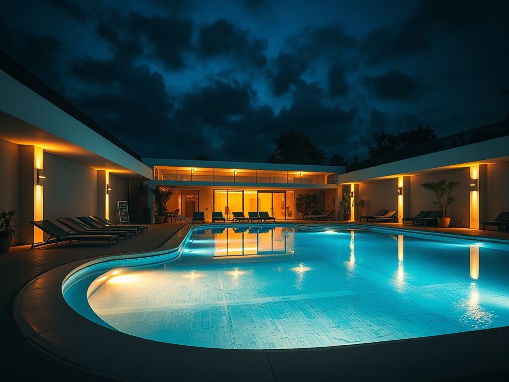 Iluminação de áreas de piscina com iluminação flutuante