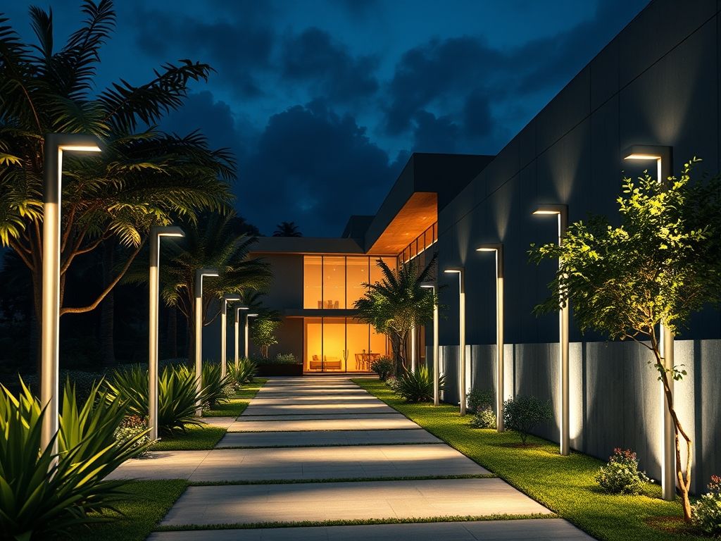 Iluminação de áreas externas com postes de LED
