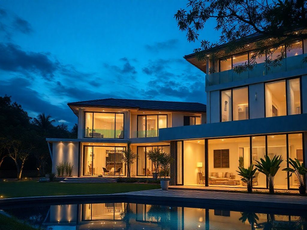 Iluminação de áreas externas em casas de campo luxuosas