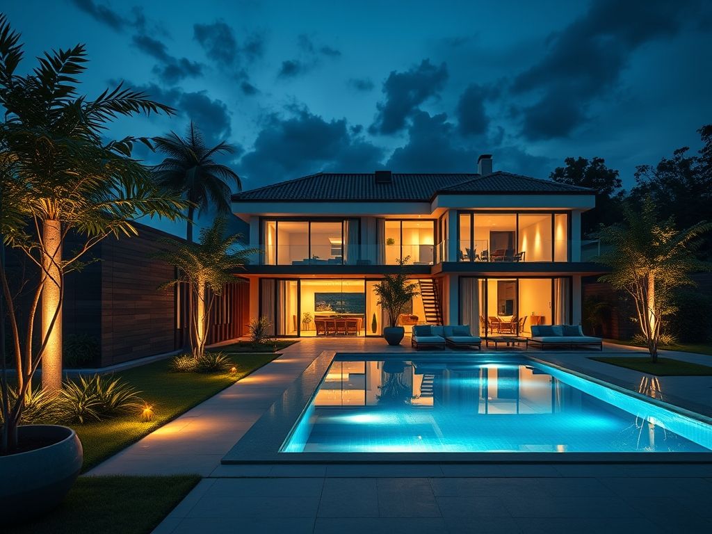 Iluminação de áreas externas em casas de luxo