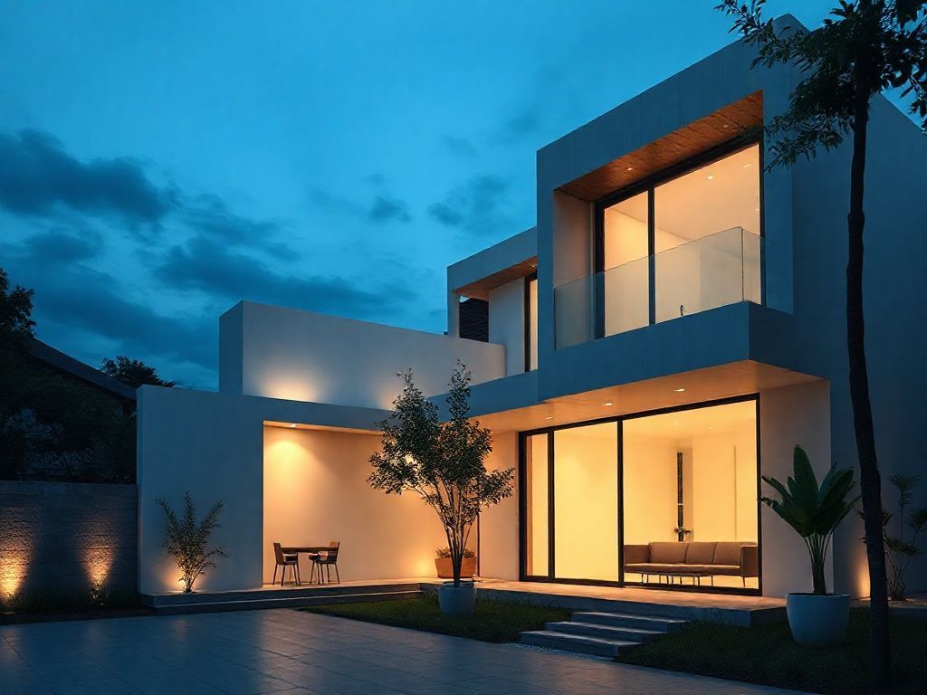 Iluminação de áreas externas em casas minimalistas modernas