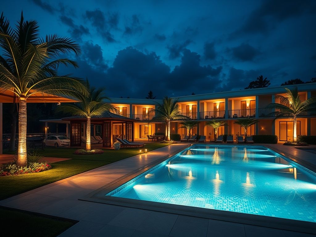 Iluminação de áreas externas em resorts de luxo