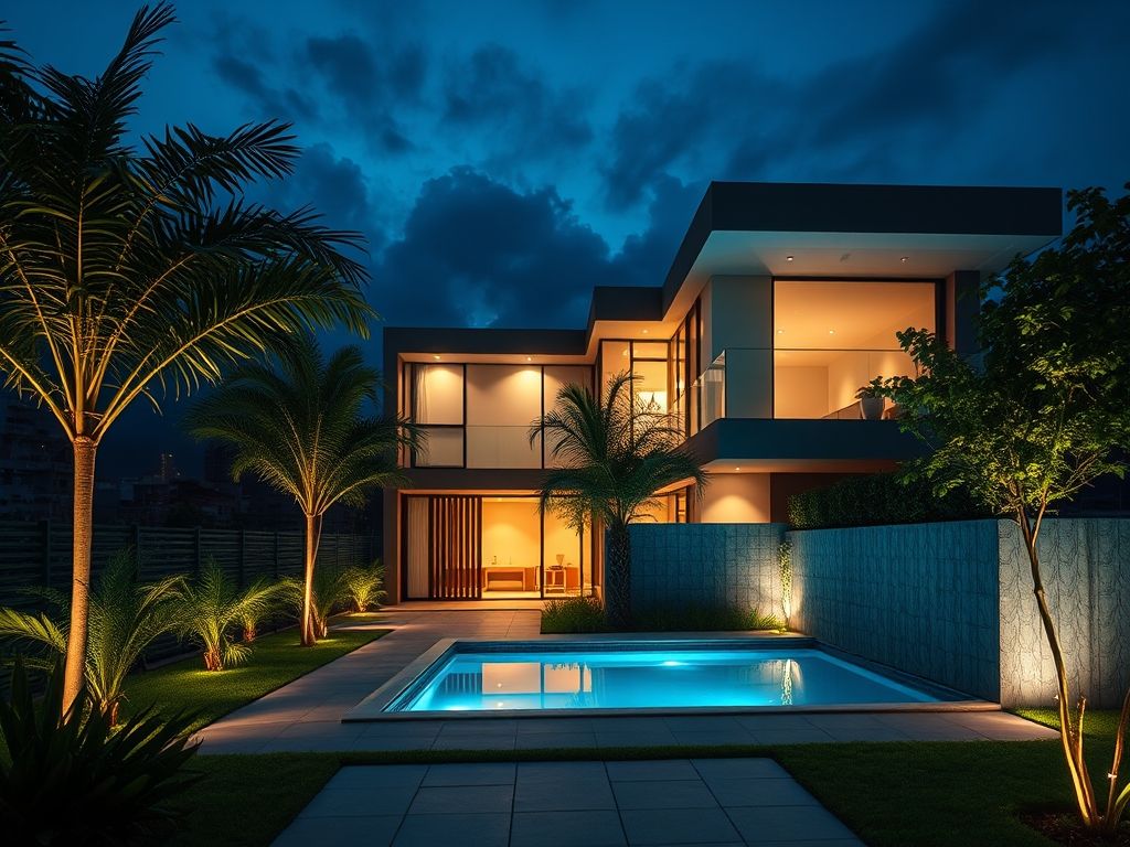 Iluminação de áreas externas residenciais integradas