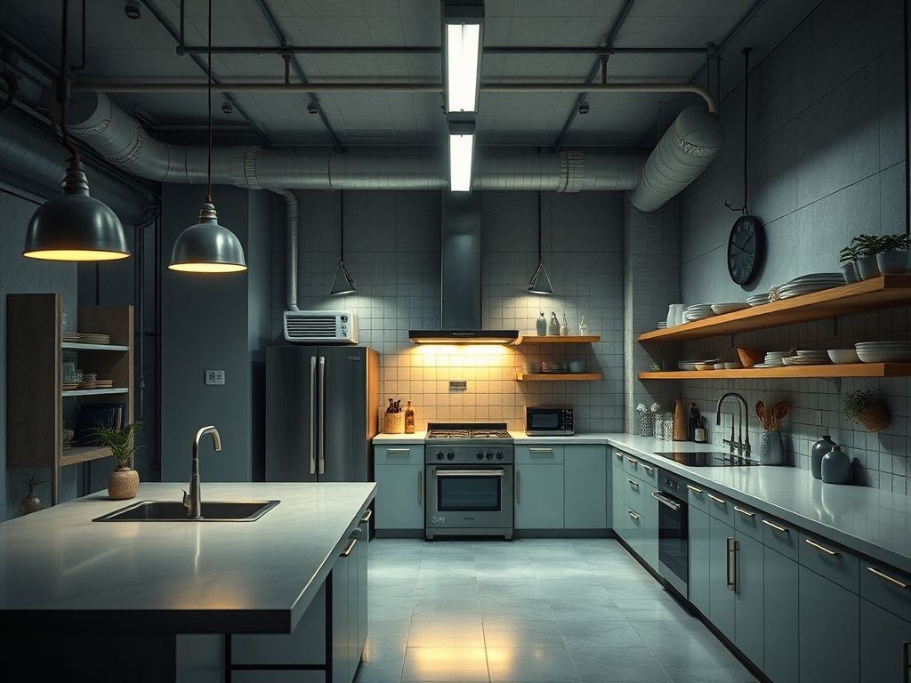Iluminação de cozinhas industriais em hotéis