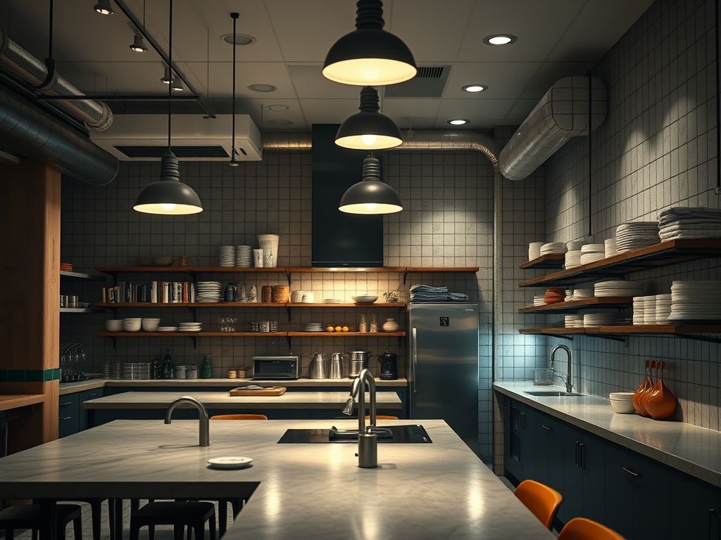 Iluminação de cozinhas industriais em restaurantes