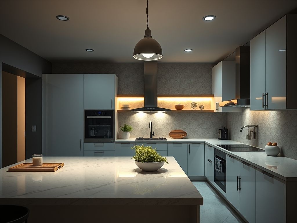 Iluminação de cozinhas planejadas com ilha iluminada