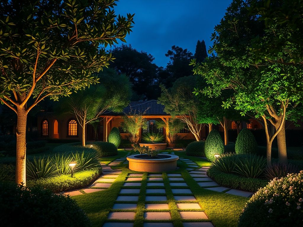 Iluminação de jardins com iluminação indireta