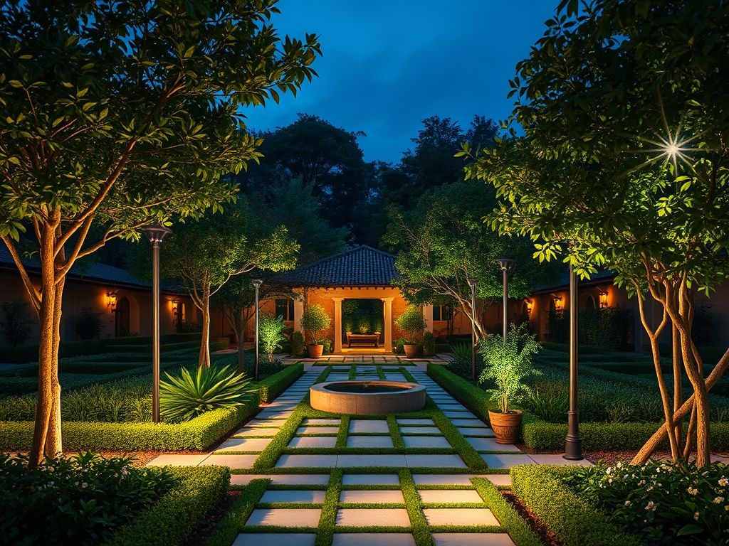 Iluminação de jardins externos com postes de luz