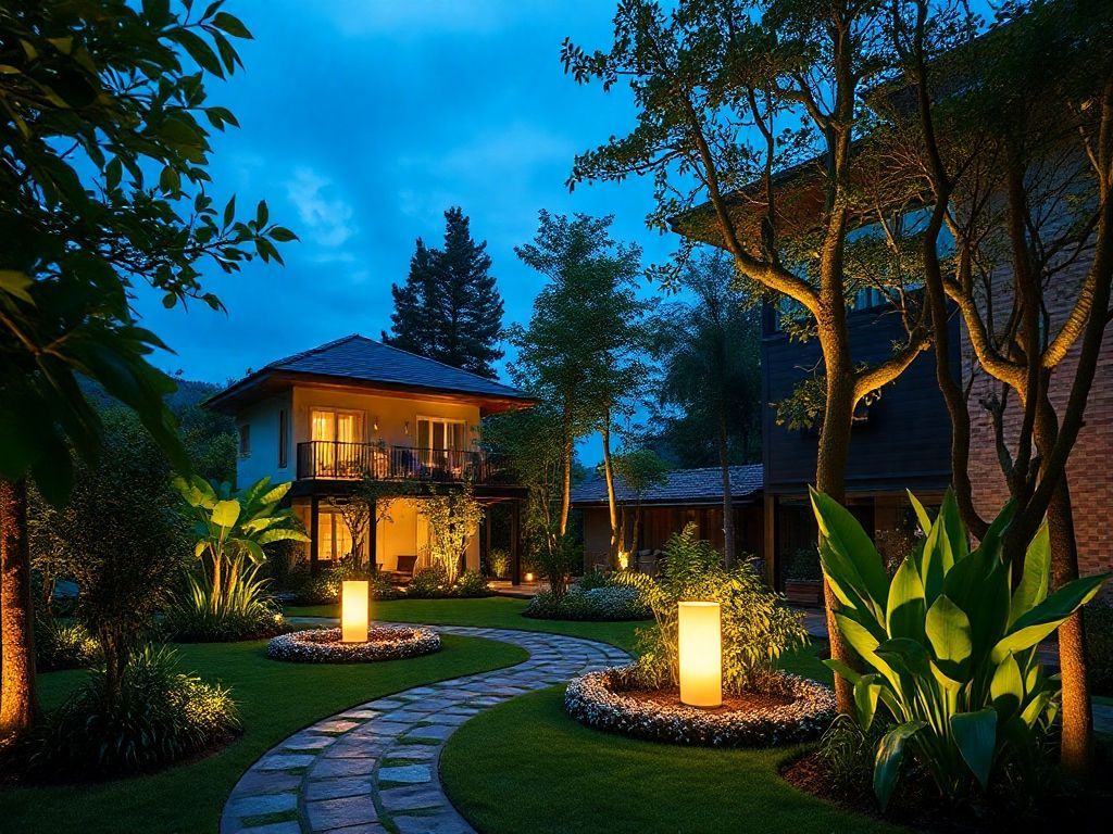 Iluminação de jardins residenciais com postes decorativos