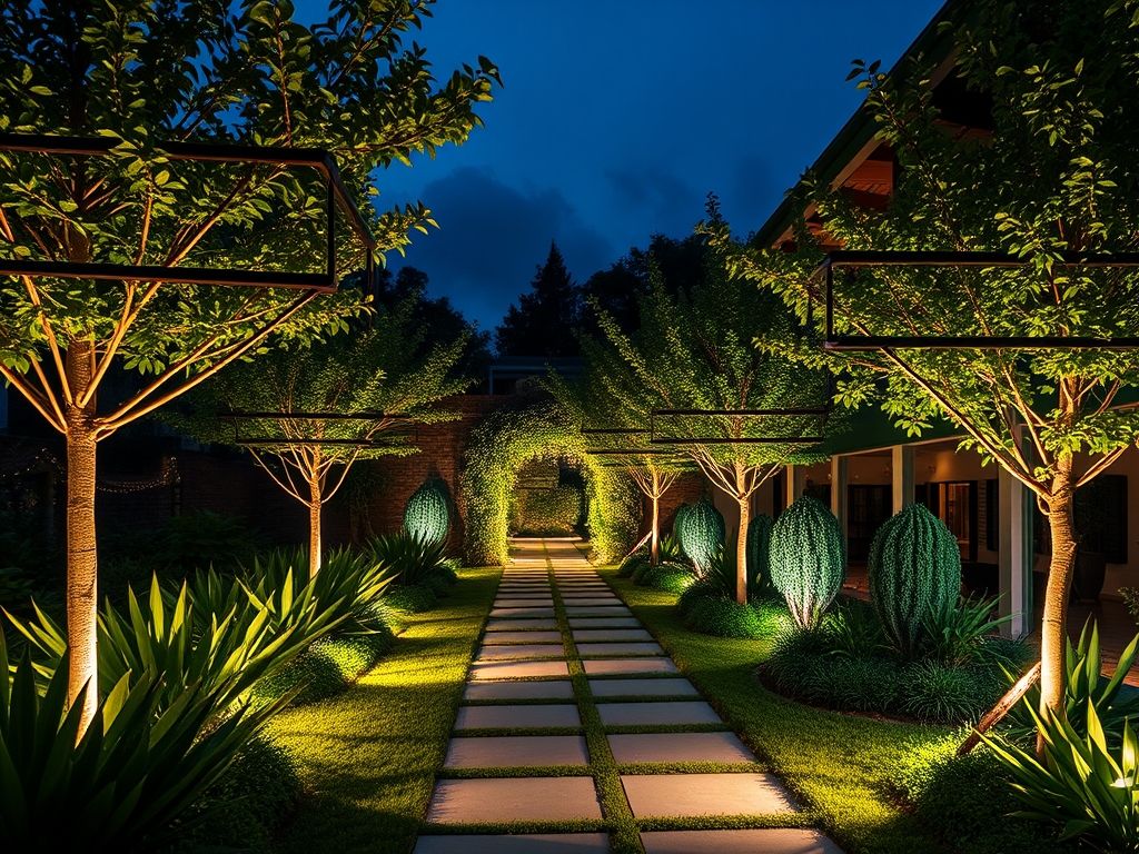 Iluminação de jardins verticais externos iluminados com LED