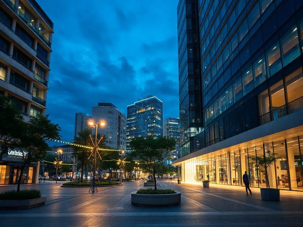 Iluminação de praças urbanas modernas com LED inteligente