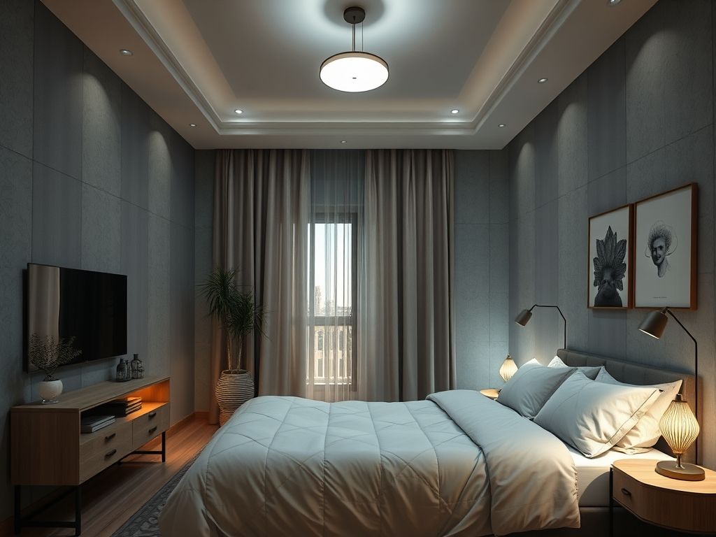 Iluminação de quartos de casal com iluminação suave