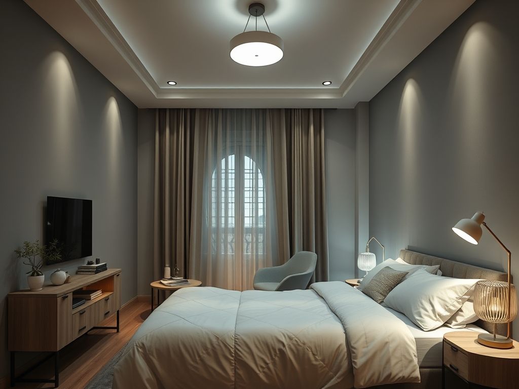 Iluminação de quartos de casal com iluminação suave e acolhedora