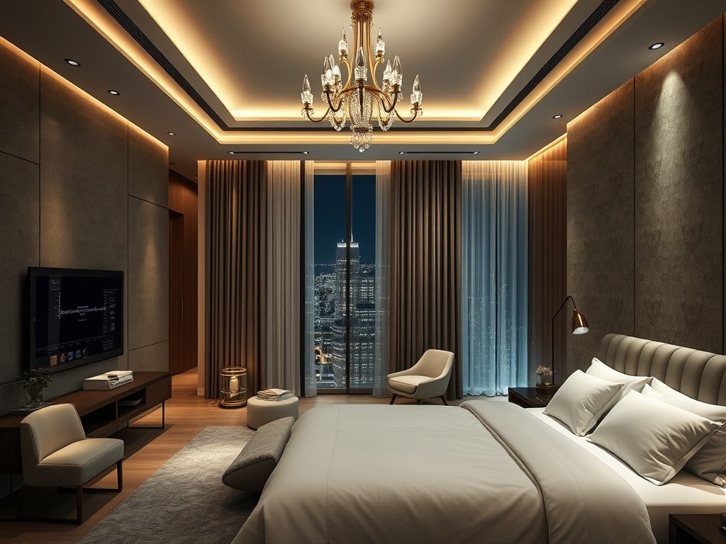 Iluminação de quartos de luxo em hotéis