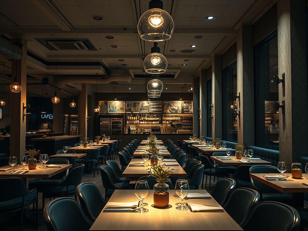 Iluminação de restaurantes com foco em iluminação de mesas