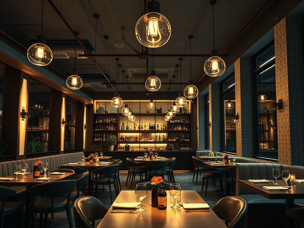 Iluminação de restaurantes com iluminação cenográfica