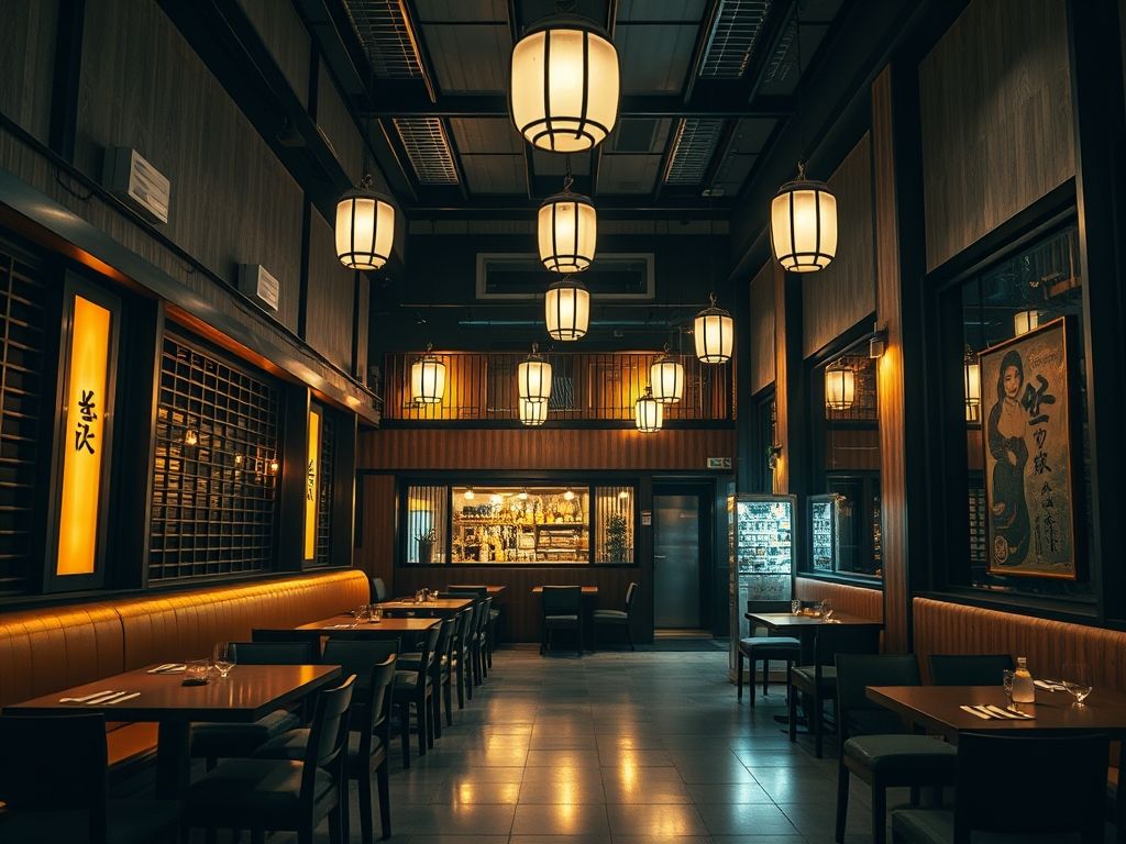 Iluminação de restaurantes japoneses com iluminação cenográfica