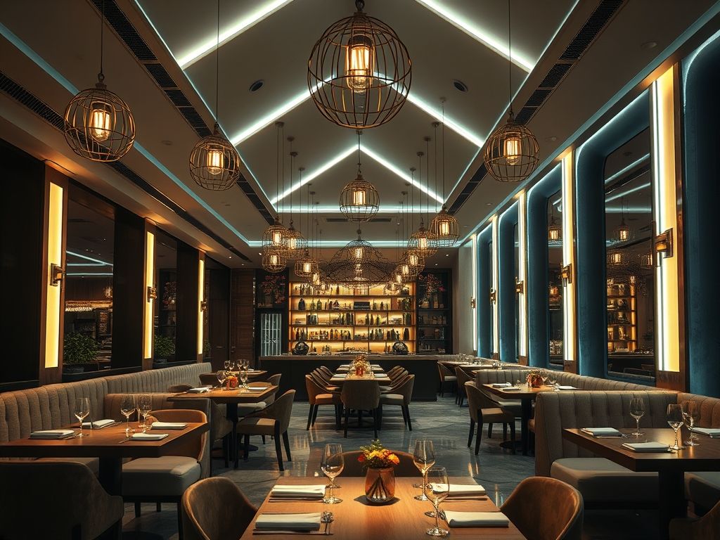 Iluminação de restaurantes sofisticados com trilhos