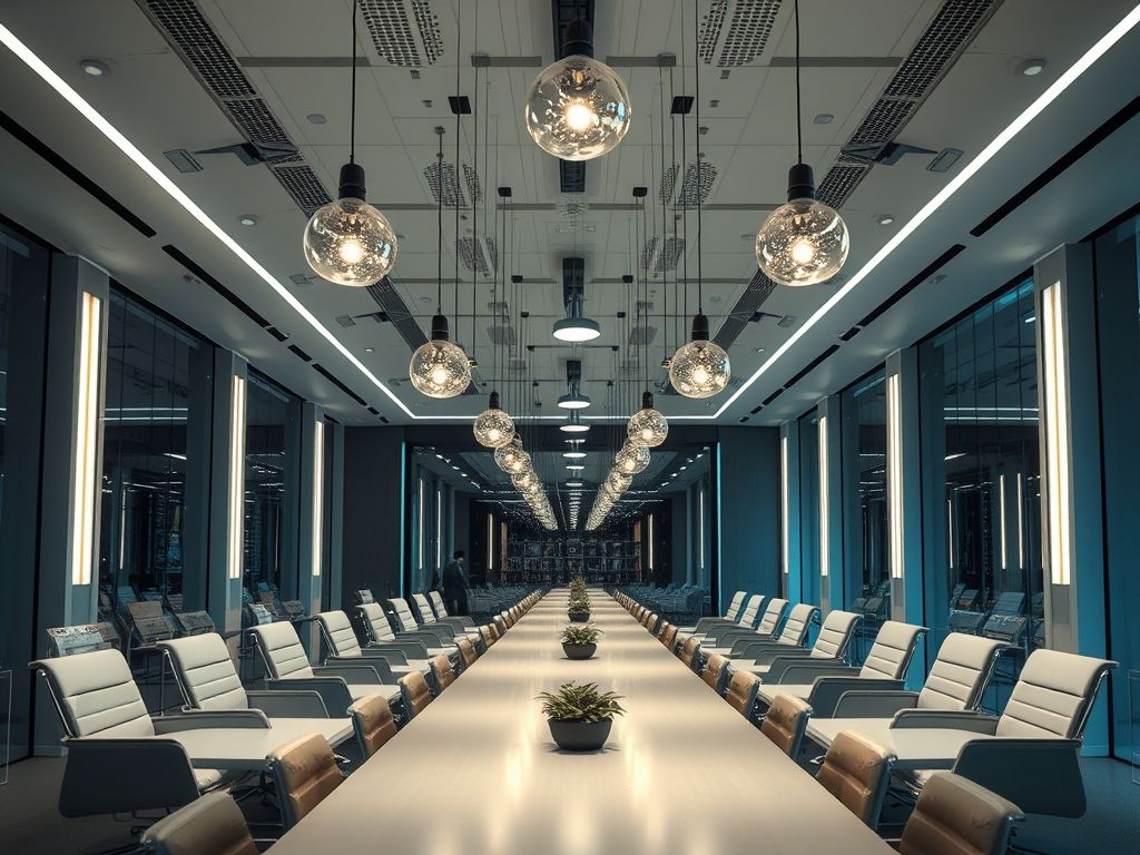 Iluminação de salas corporativas com pendentes lineares