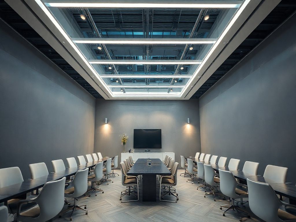 Iluminação de salas de reunião com trilhos de LED