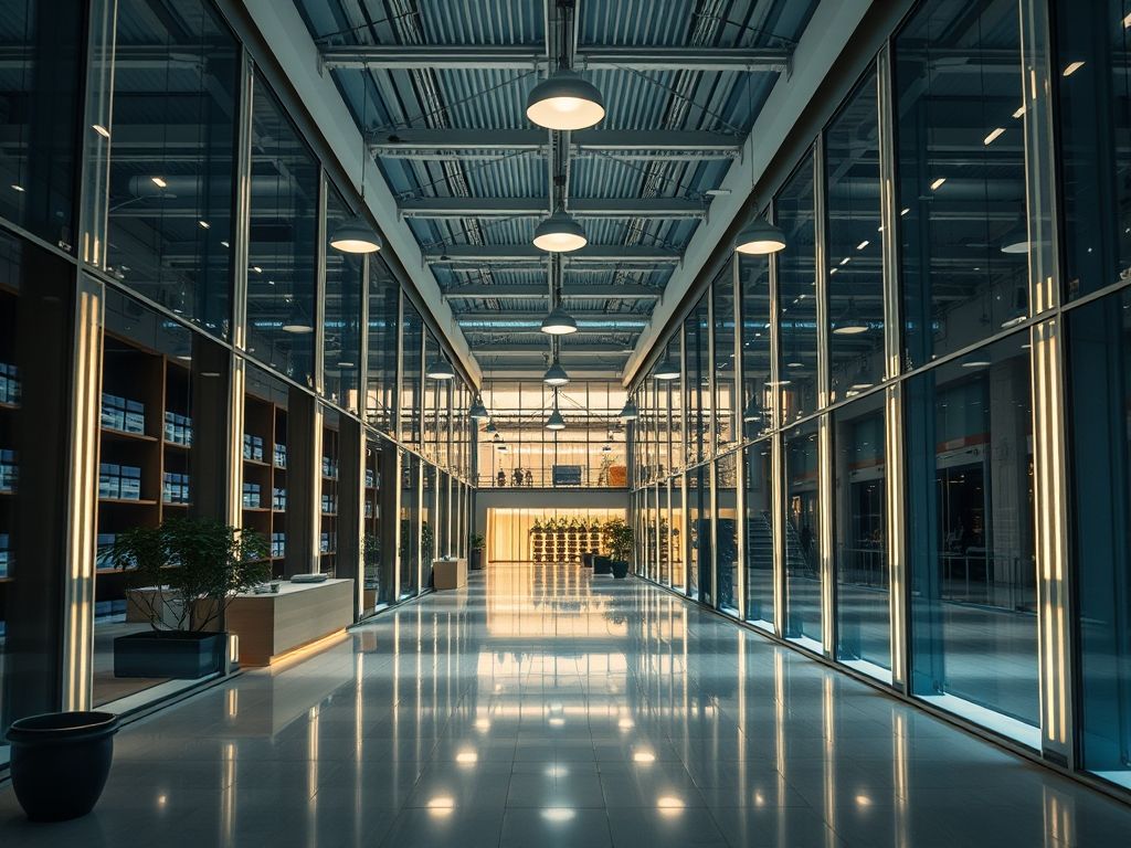Iluminação em áreas comuns de prédios corporativos
