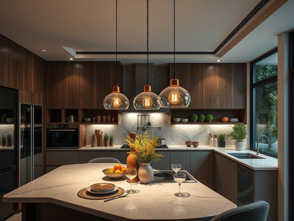 Luminárias decorativas em cozinhas gourmet modernas