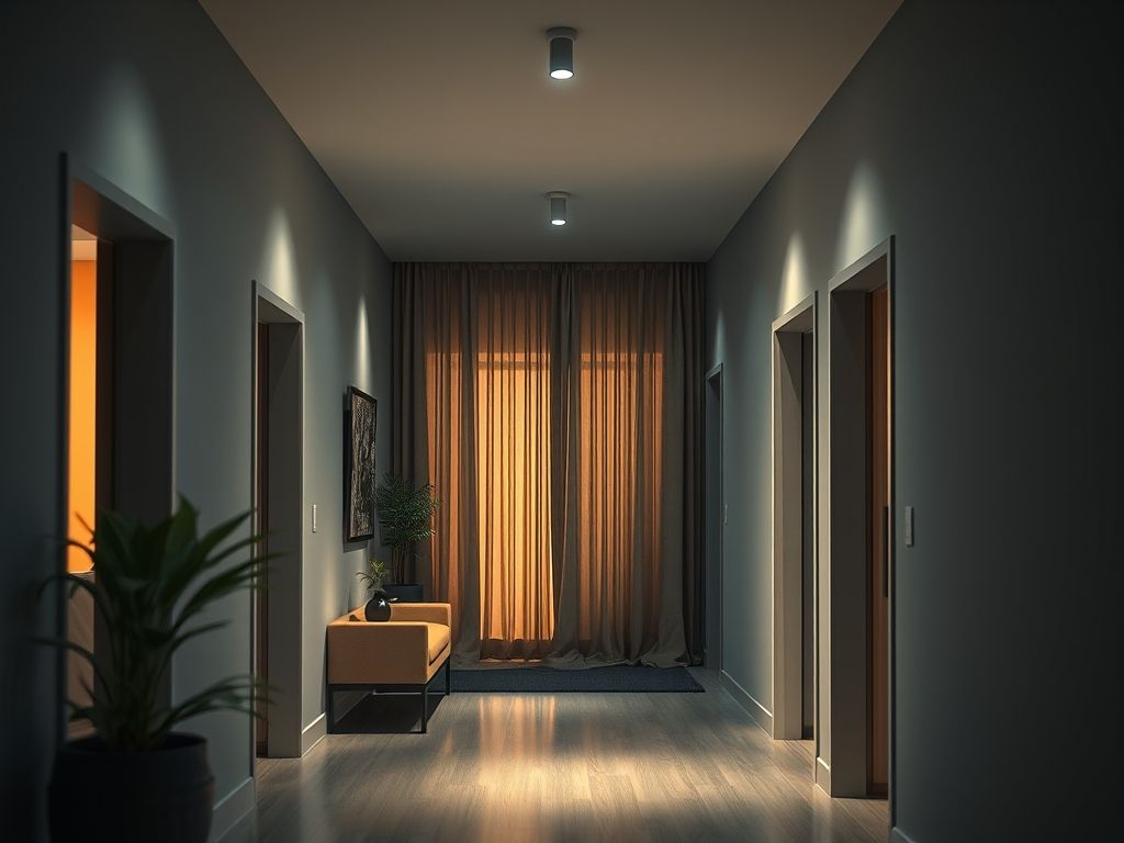 Luminárias embutidas em corredores de apartamentos