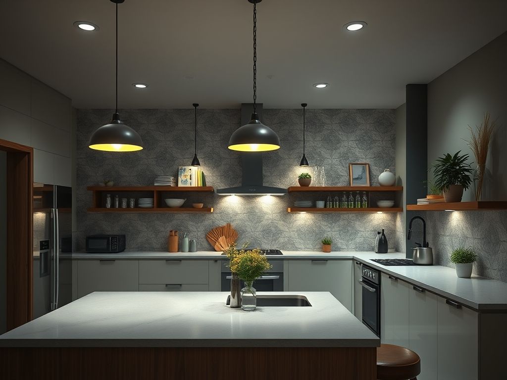 Luminárias embutidas em cozinhas funcionais