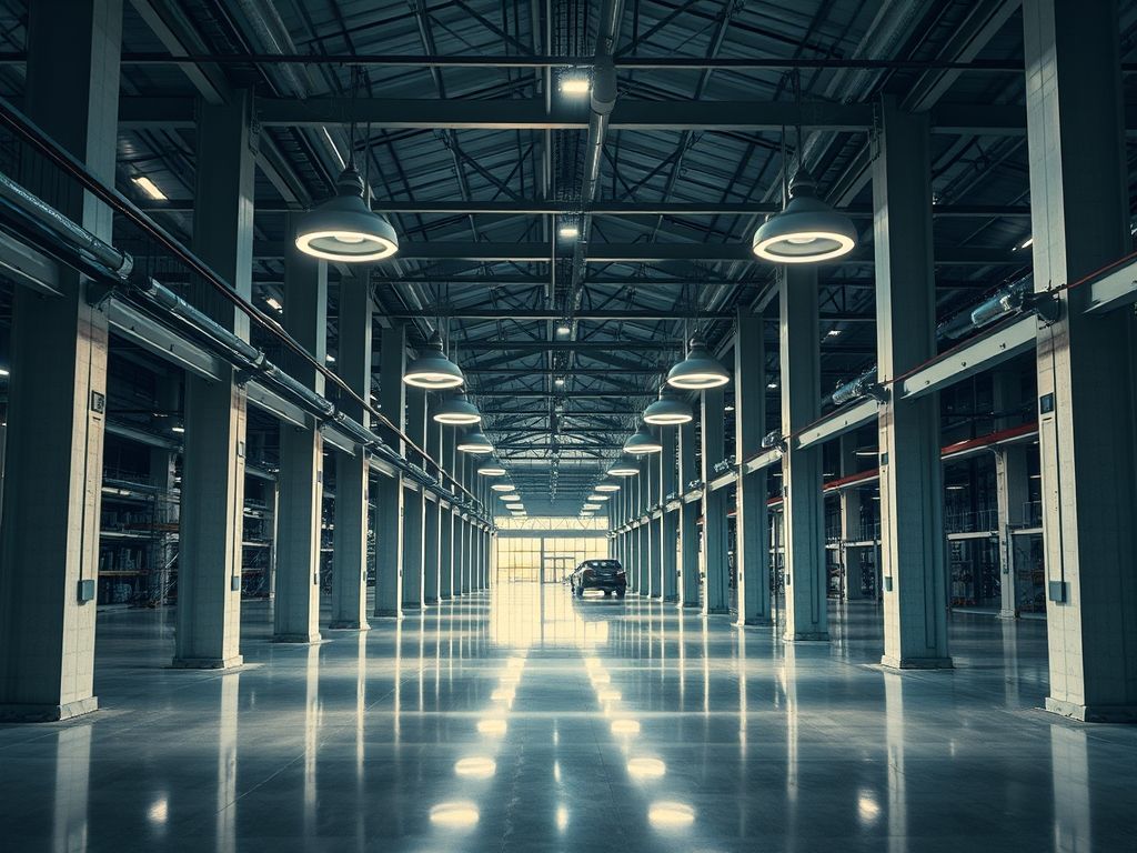 Luminárias industriais em ambientes corporativos modernos