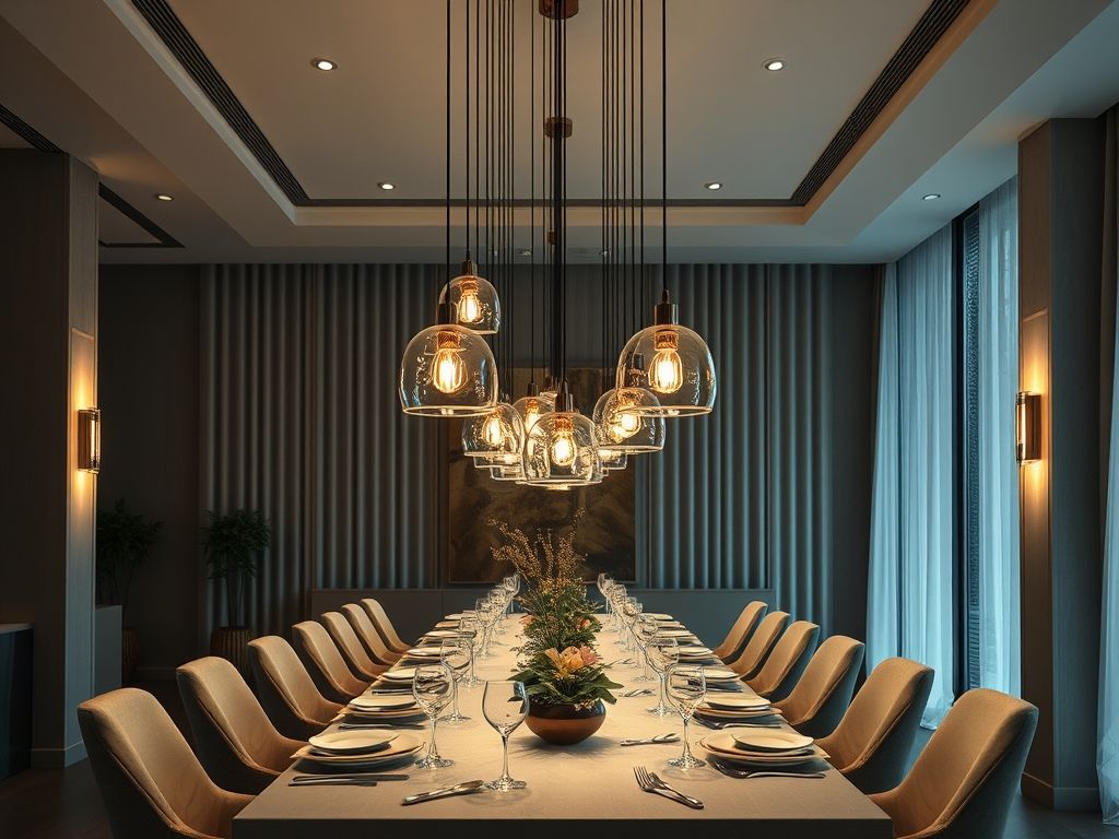 Luminárias pendentes em salas de jantar sofisticadas