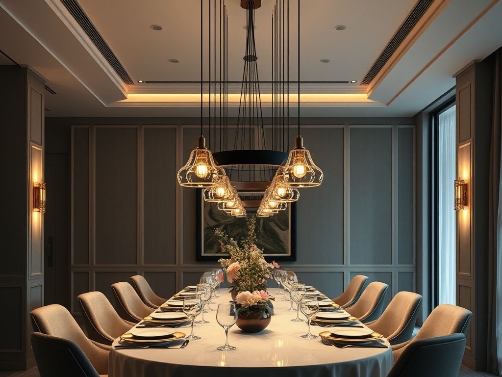 Luminárias pendentes em salas de jantar sofisticadas e elegantes