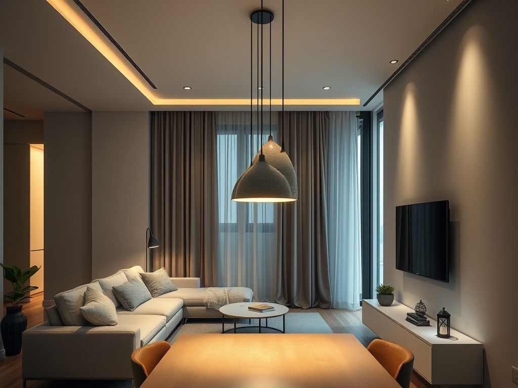 Luminárias pendentes minimalistas em apartamentos modernos