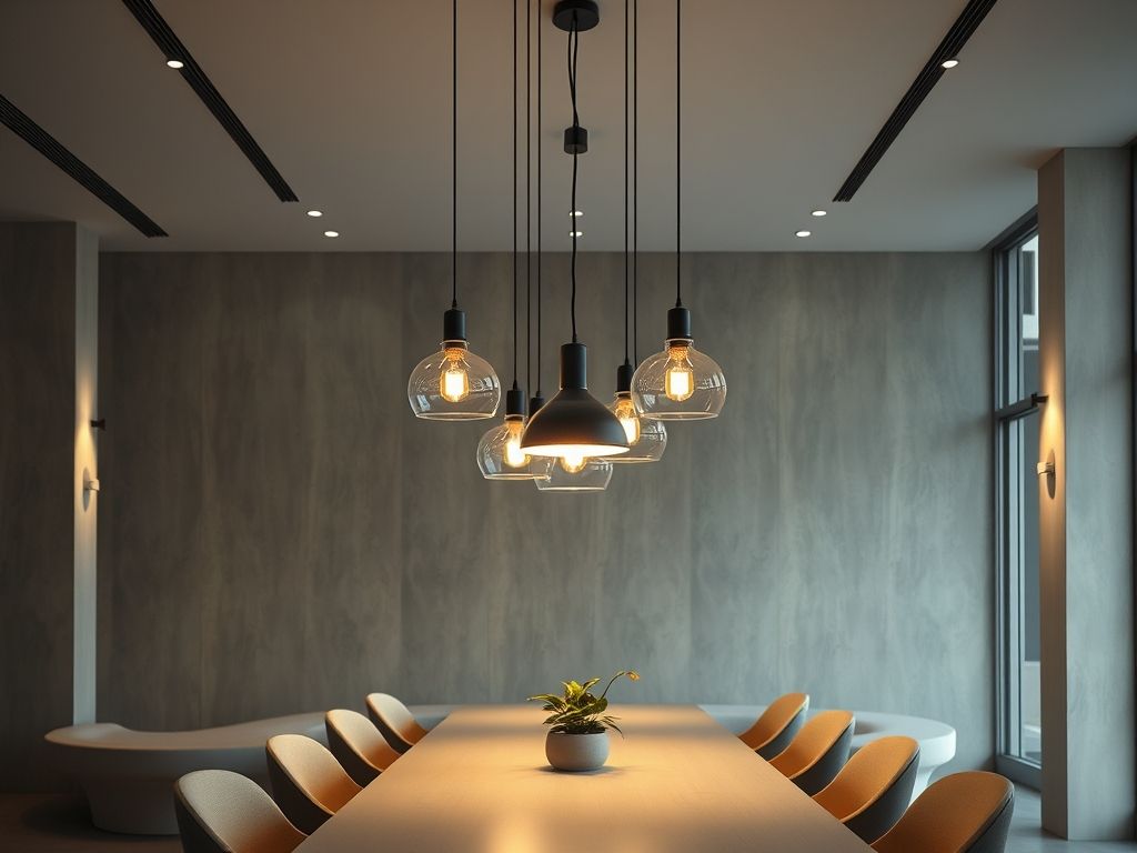 Luminárias pendentes minimalistas em salas de estar integradas