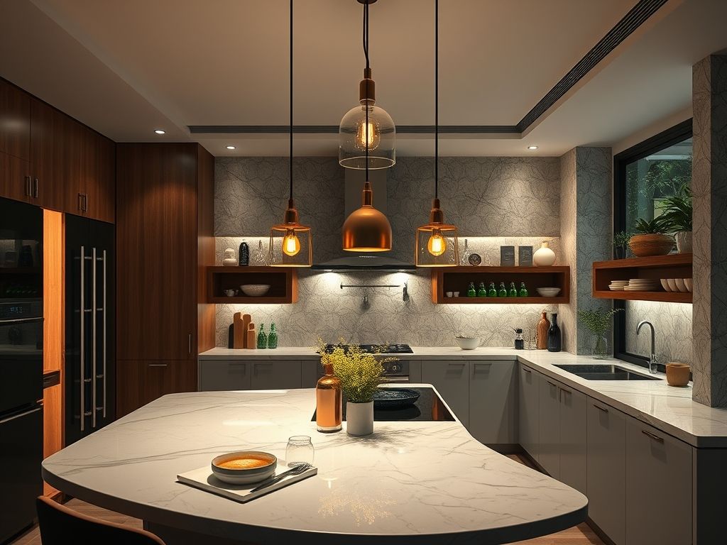 Luminárias técnicas em cozinhas gourmet de luxo