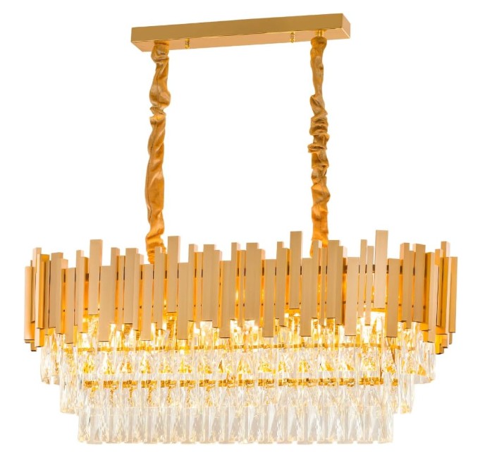 Luminária Pendente Retangular dourado com cristais