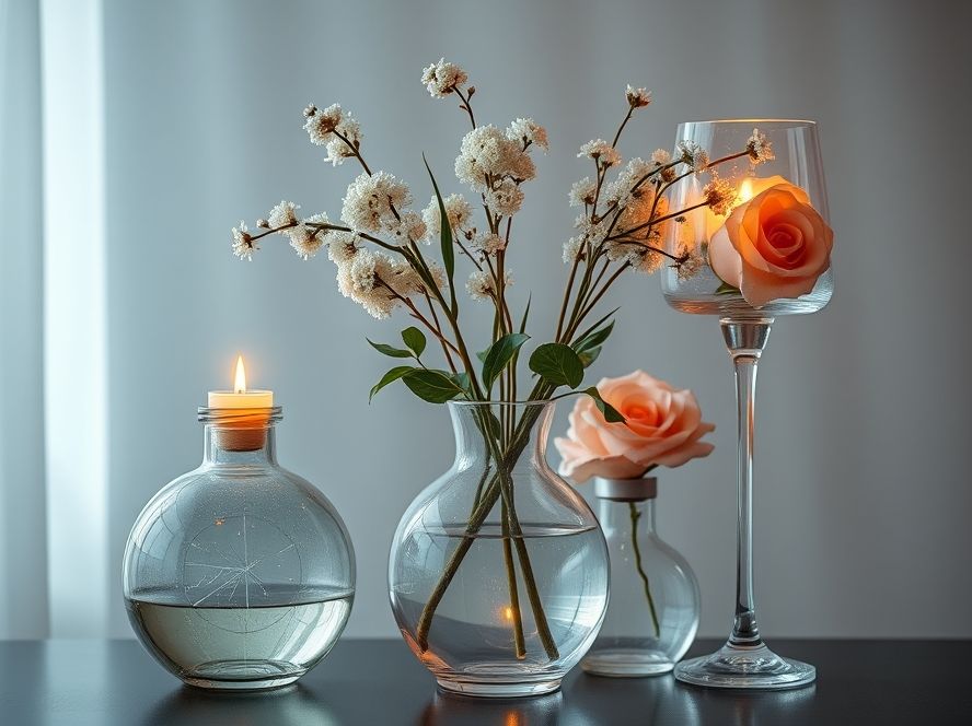 Lustres de cristal que combinam com vasos decorativos