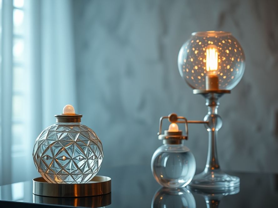 Lustres de cristal que destacam objetos decorativos