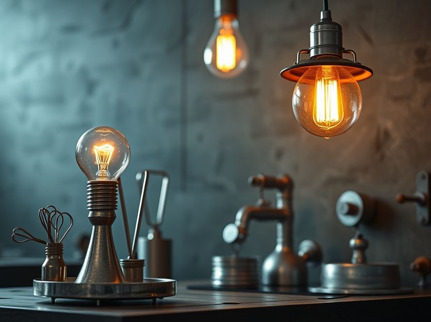 Lustres industriais que valorizam utensílios de ferro