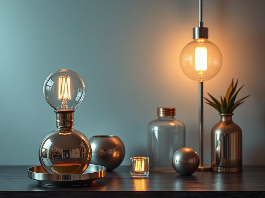 Lustres LED que destacam objetos de decoração metálicos