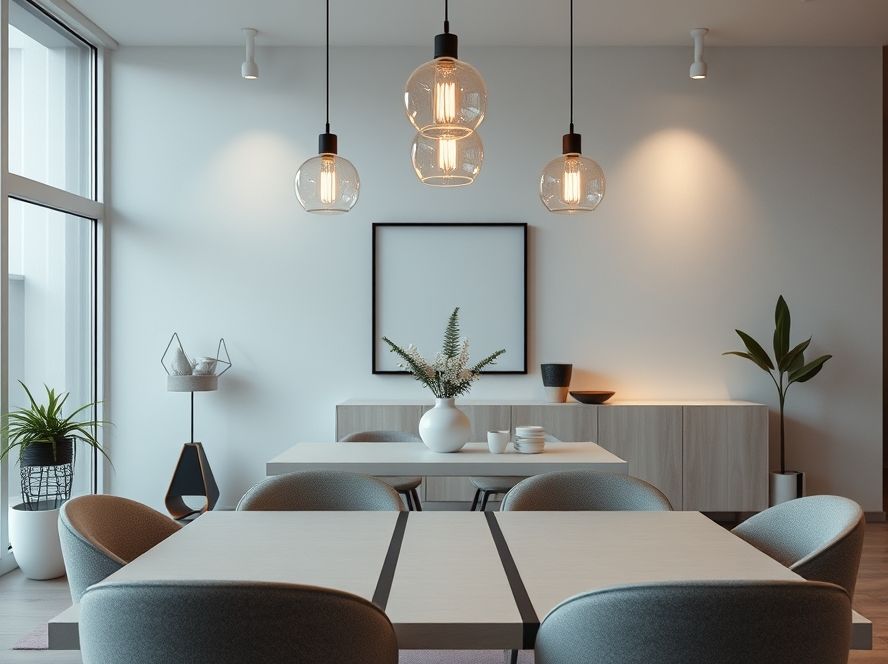 Lustres minimalistas que destacam centros de mesa decorativos