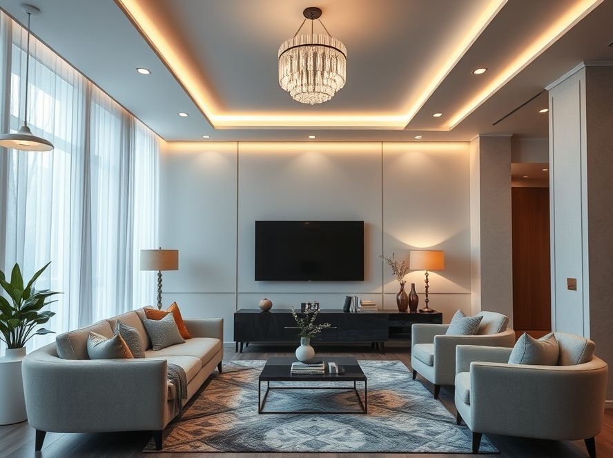 Lustres modernos para salas com aparadores elegantes