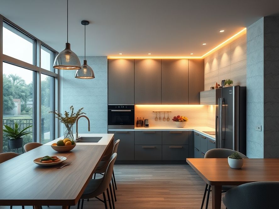 Lustres modernos que harmonizam com bancos de cozinha