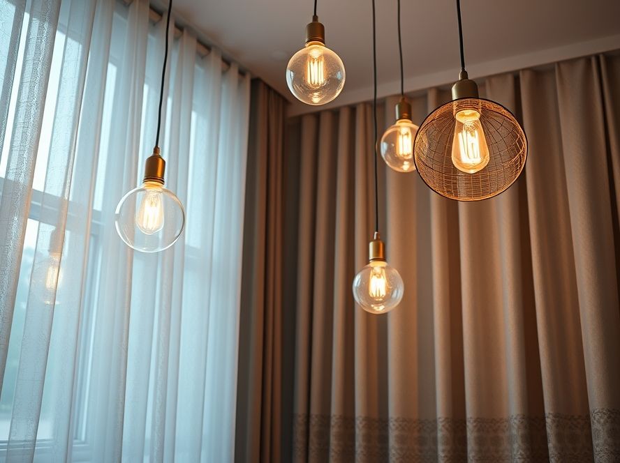 Lustres pendentes que harmonizam com tapetes e cortinas