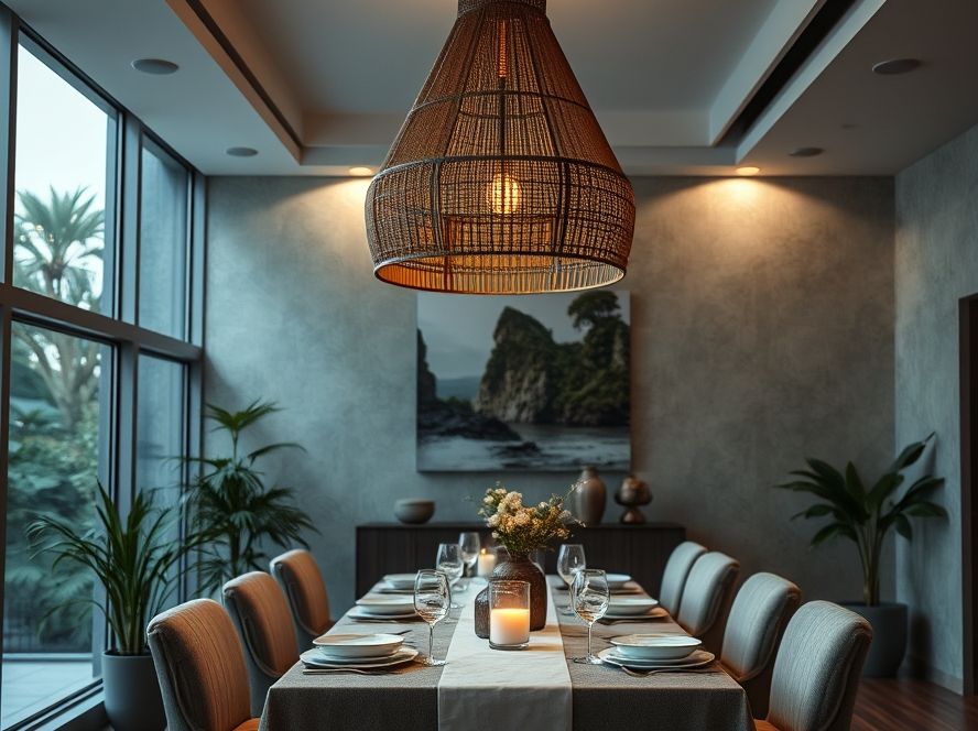 Pendente de madeira para sala de jantar rústica