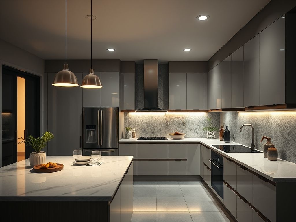 Perfis de LED contínuos em cozinhas integradas