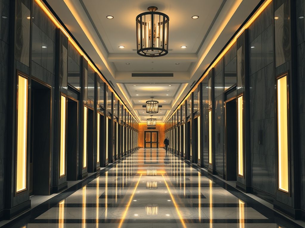 Perfis de LED contínuos em halls de entrada de hotéis