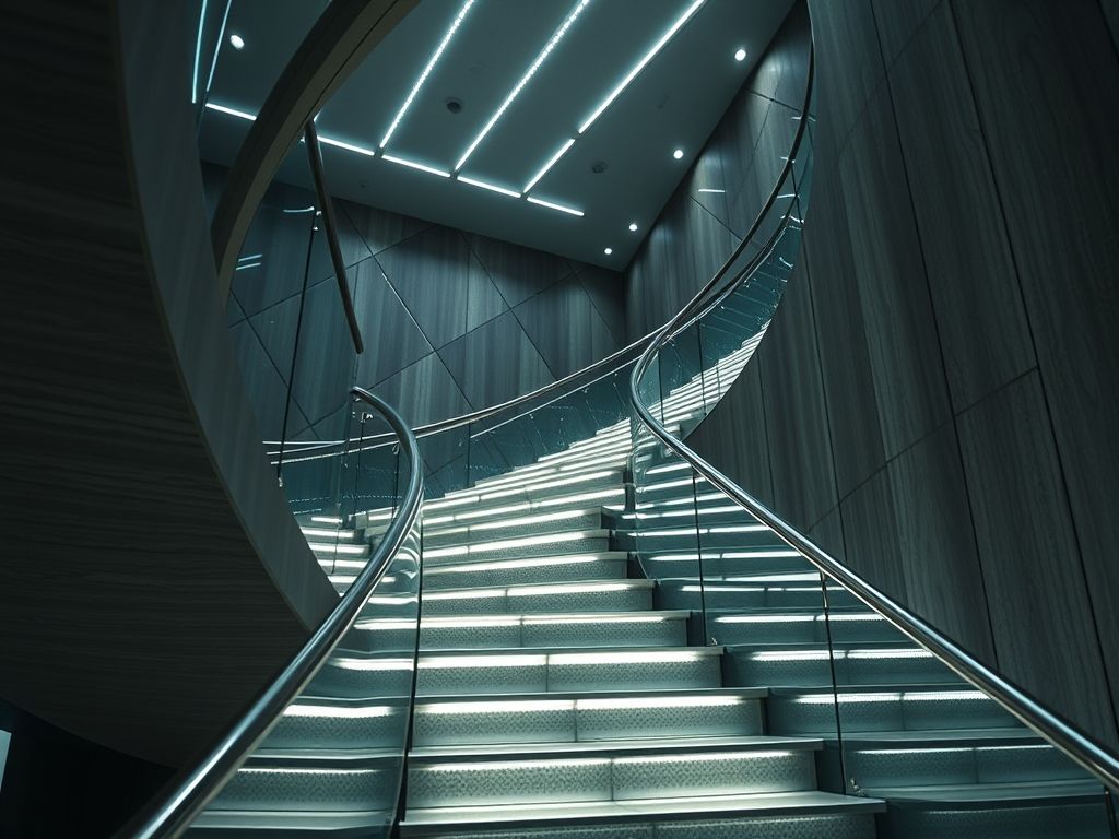 Perfis de LED em degraus de escadas modernas