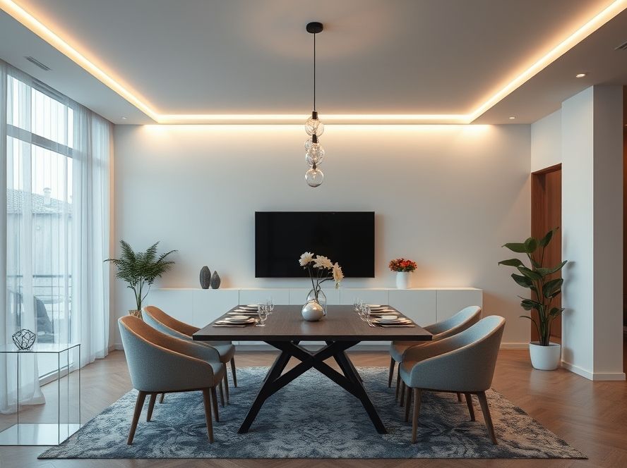 Plafon LED minimalista para sala de jantar integrada