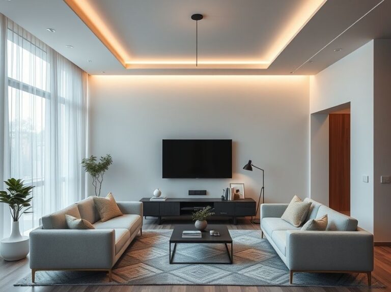 Plafon moderno para sala de estar minimalista e Fitas de LED