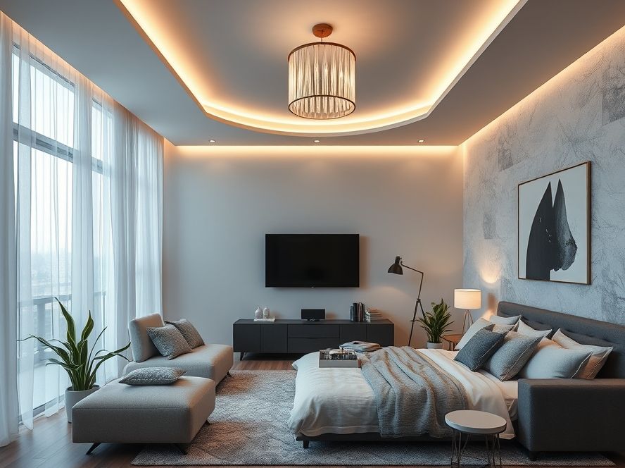 Plafon redondo moderno para quarto de casal